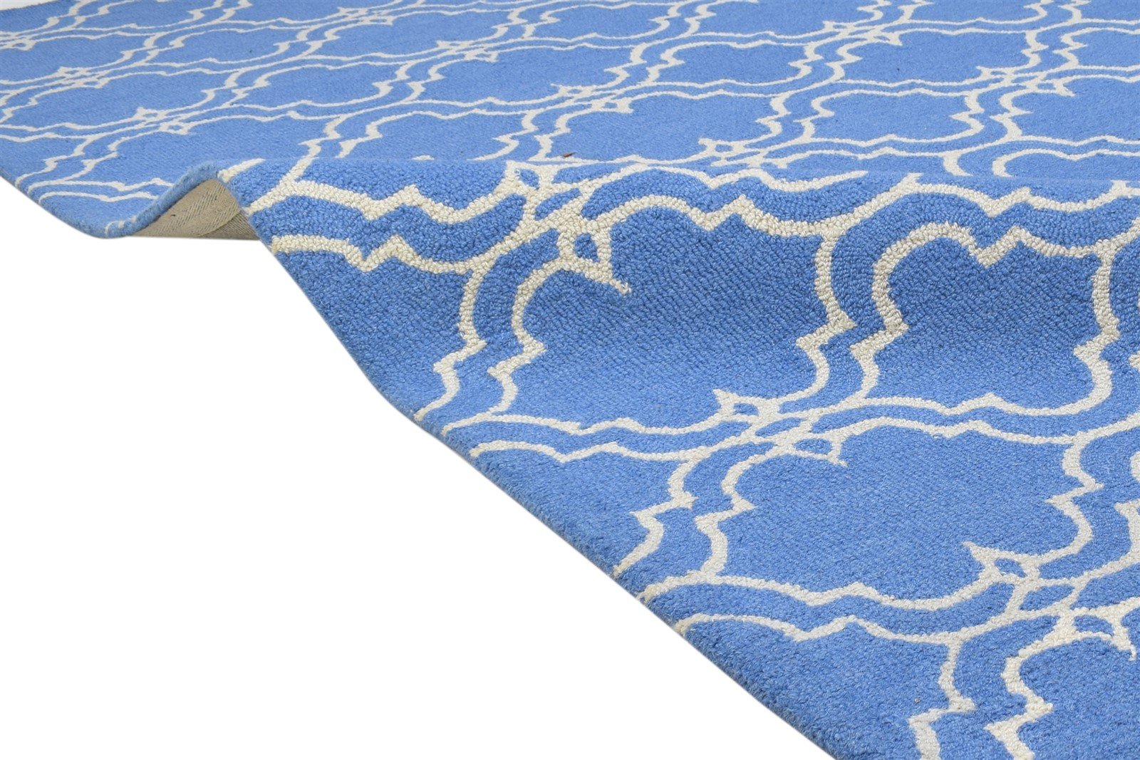 5' X 8' Rug Wool Blue Modern Hand Tufted Moroccan Trellis Room Size Carpet 