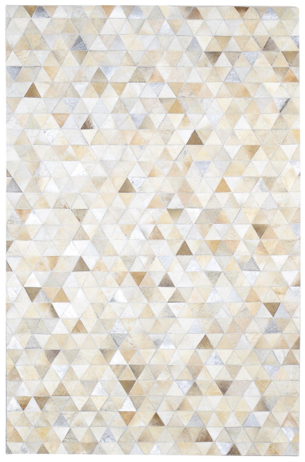 Hand Woven Beige Leather Rug 5X8 Modern Scandinavian Triangles Room Size Carpet 