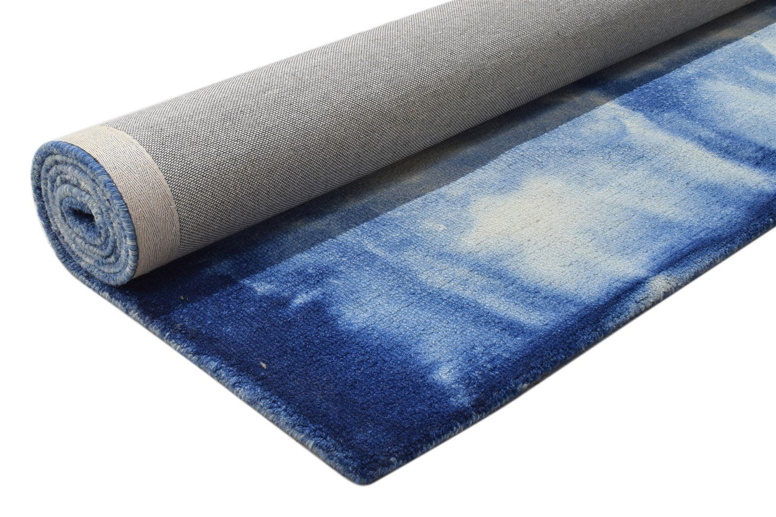 Wool Blue Rug 5' X 8' Modern Hand Tufted Shibori Tie Dye Room Size Carpet 