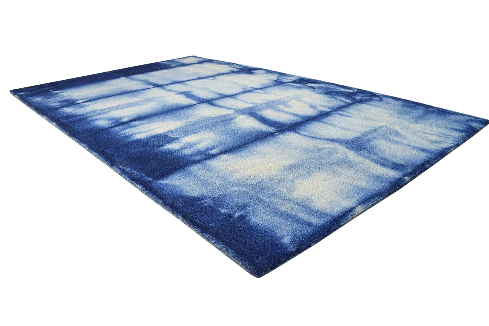 Wool Blue Rug 5' X 8' Modern Hand Tufted Shibori Tie Dye Room Size Carpet 