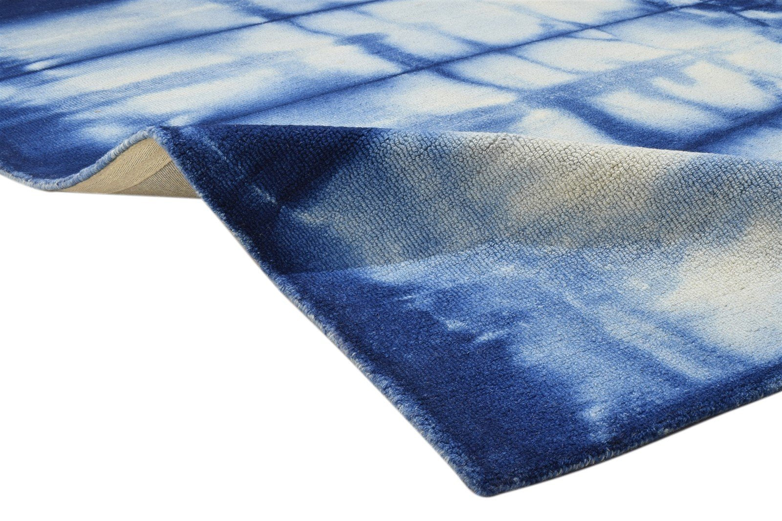 Wool Blue Rug 5' X 8' Modern Hand Tufted Shibori Tie Dye Room Size Carpet 