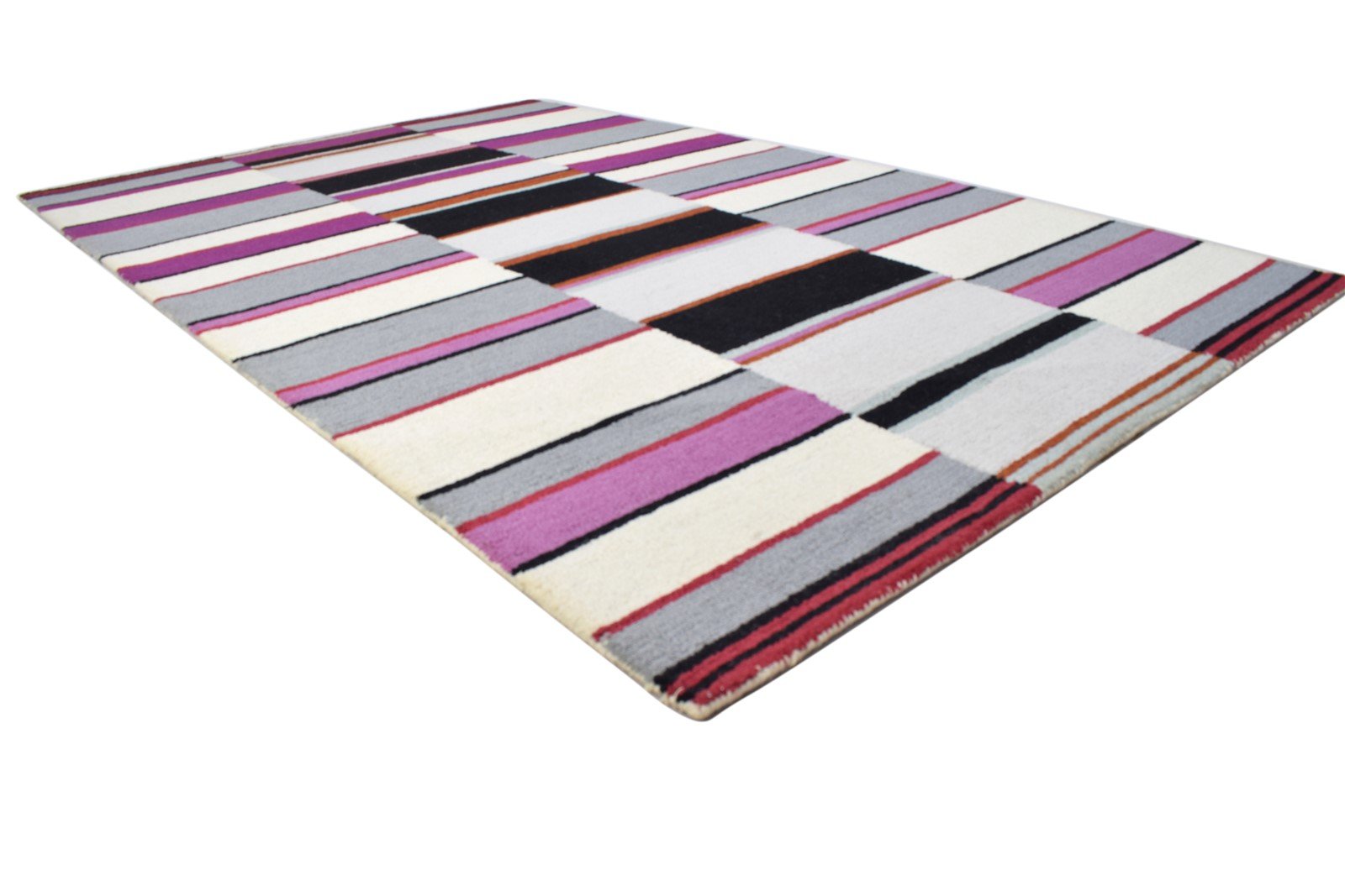 5' X 8' Rug Wool Purple Modern Hand Tufted Scandinavian Striped Room Size Carpet 