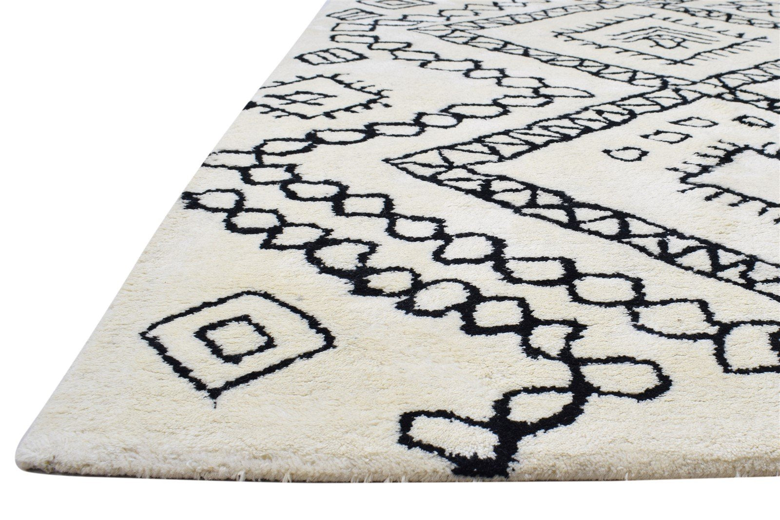 Pet Yarn Ivory Rug 5' X 8' Modern Hand Tufted Moroccan Diamond Room Size Carpet 