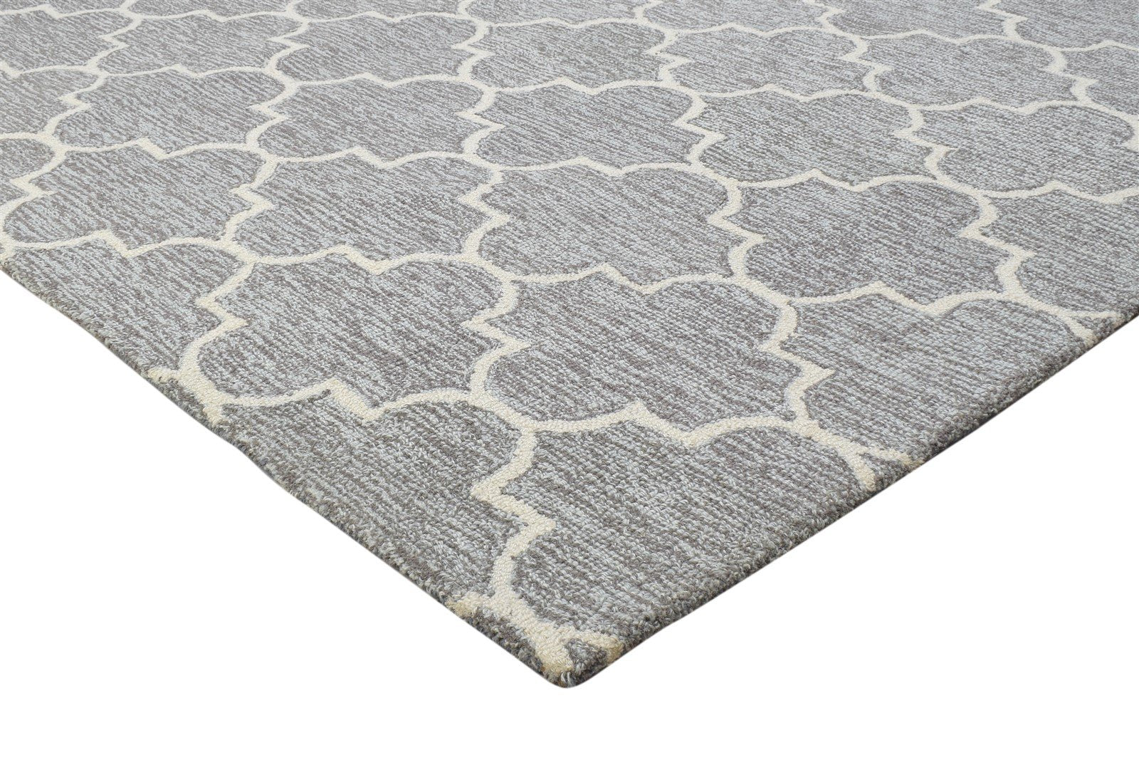 Dark Grey Wool Rug 5' X 8' Modern Hand Tufted Moroccan Trellis Room Size Carpet 