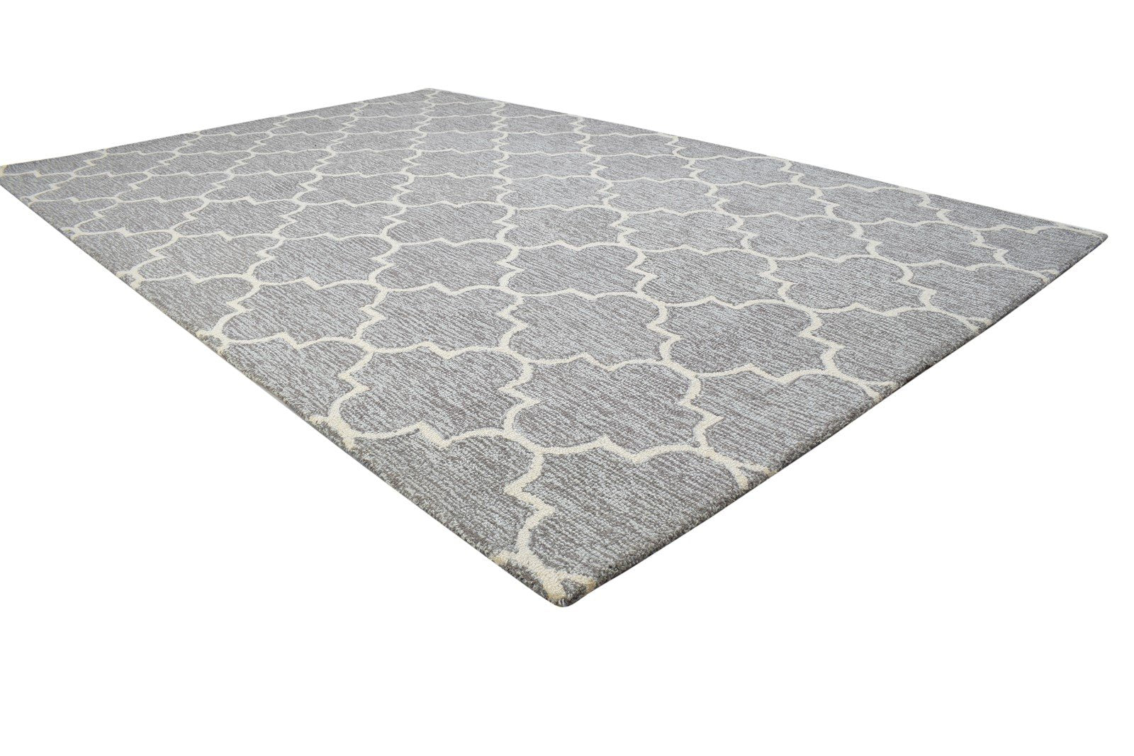 Dark Grey Wool Rug 5' X 8' Modern Hand Tufted Moroccan Trellis Room Size Carpet 