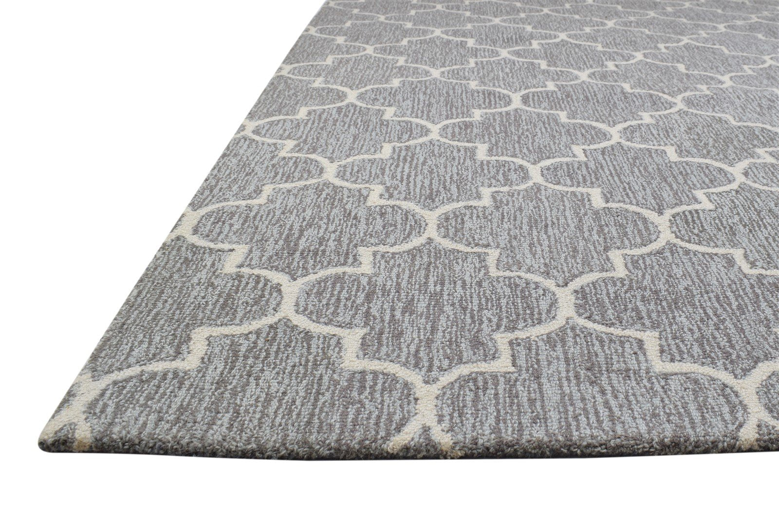 Dark Grey Wool Rug 5' X 8' Modern Hand Tufted Moroccan Trellis Room Size Carpet 