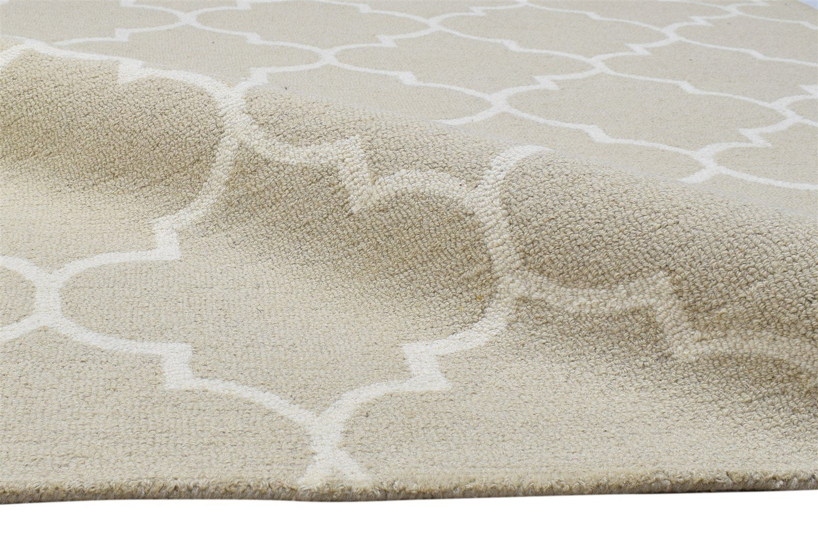 Wool Beige Rug 5' X 8' Modern Hand Tufted Moroccan Trellis Room Size Carpet 