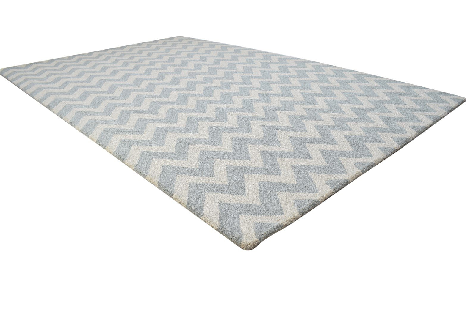 Grey Wool Rug 5' X 8' Modern Hand Tufted Scandinavian Chevron Room Size Carpet 