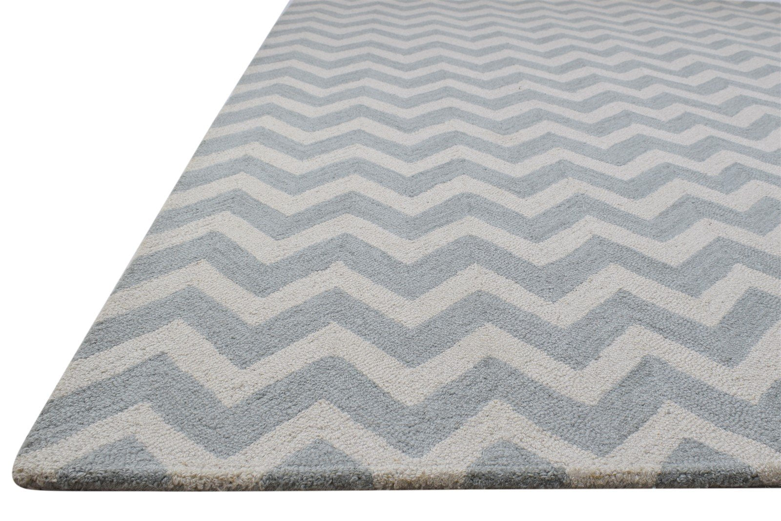 Grey Wool Rug 5' X 8' Modern Hand Tufted Scandinavian Chevron Room Size Carpet 