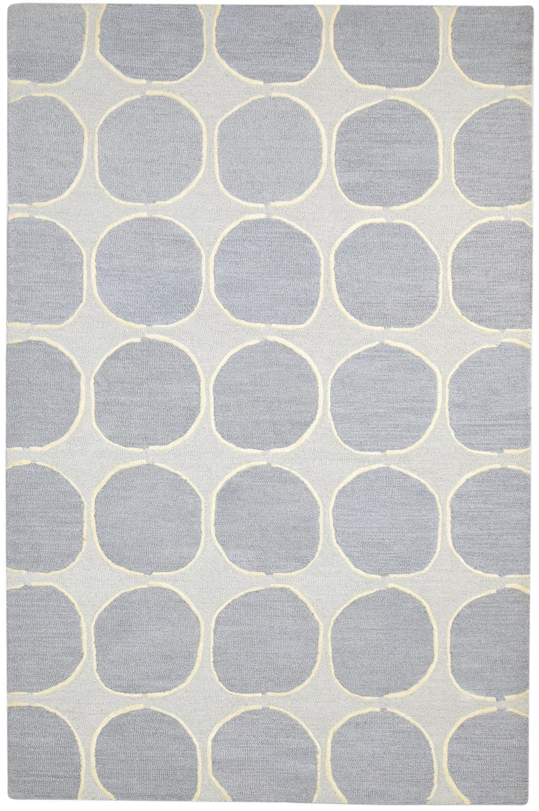 Wool Grey Rug 5' X 8' Modern Hand Tufted Indian Circles Room Size Carpet 