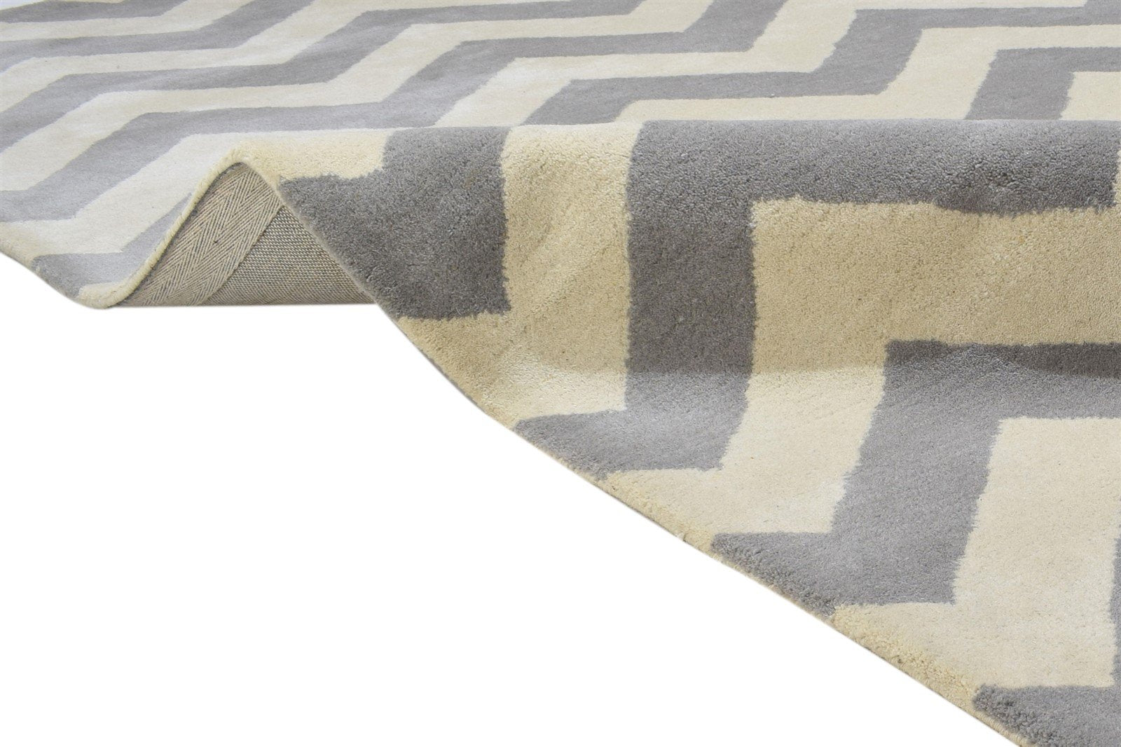 Grey Wool Rug 5' X 8' Modern Hand Tufted Scandinavian Chevron Room Size Carpet 