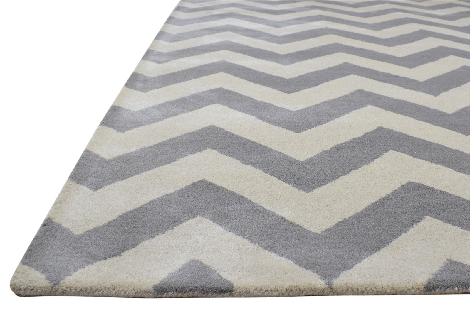 Grey Wool Rug 5' X 8' Modern Hand Tufted Scandinavian Chevron Room Size Carpet 