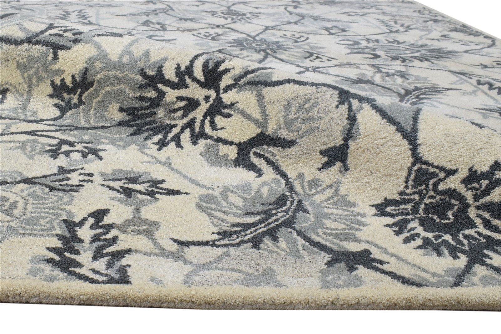 Hand Tufted Grey Wool Rug 5' X 8' Modern French Floral Room Size Carpet 