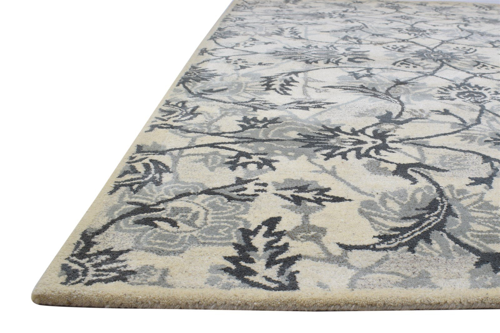 Hand Tufted Grey Wool Rug 5' X 8' Modern French Floral Room Size Carpet 