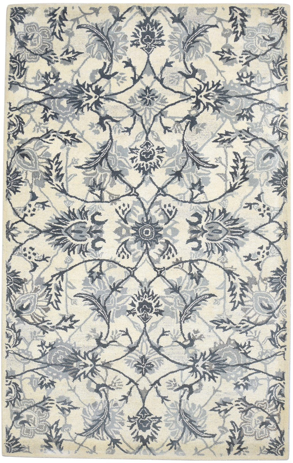 Hand Tufted Grey Wool Rug 5' X 8' Modern French Floral Room Size Carpet 