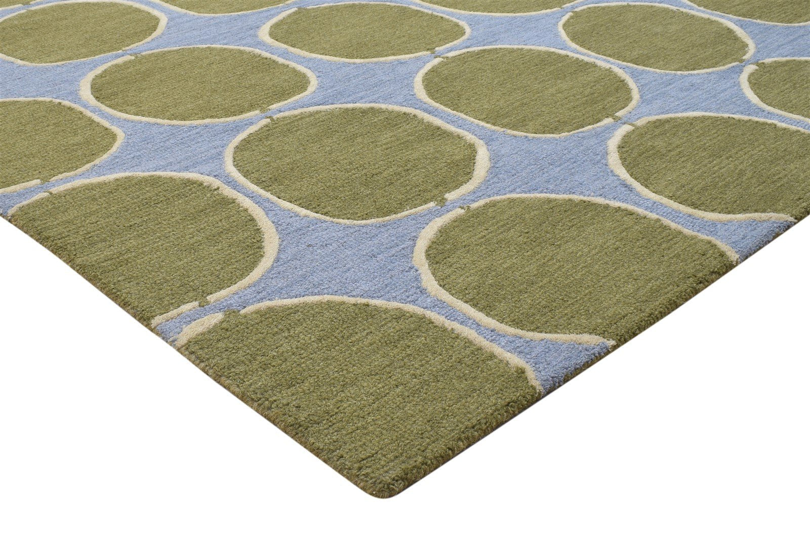 5' X 8' Rug Wool Green Modern Hand Tufted Indian Circles Room Size Carpet 