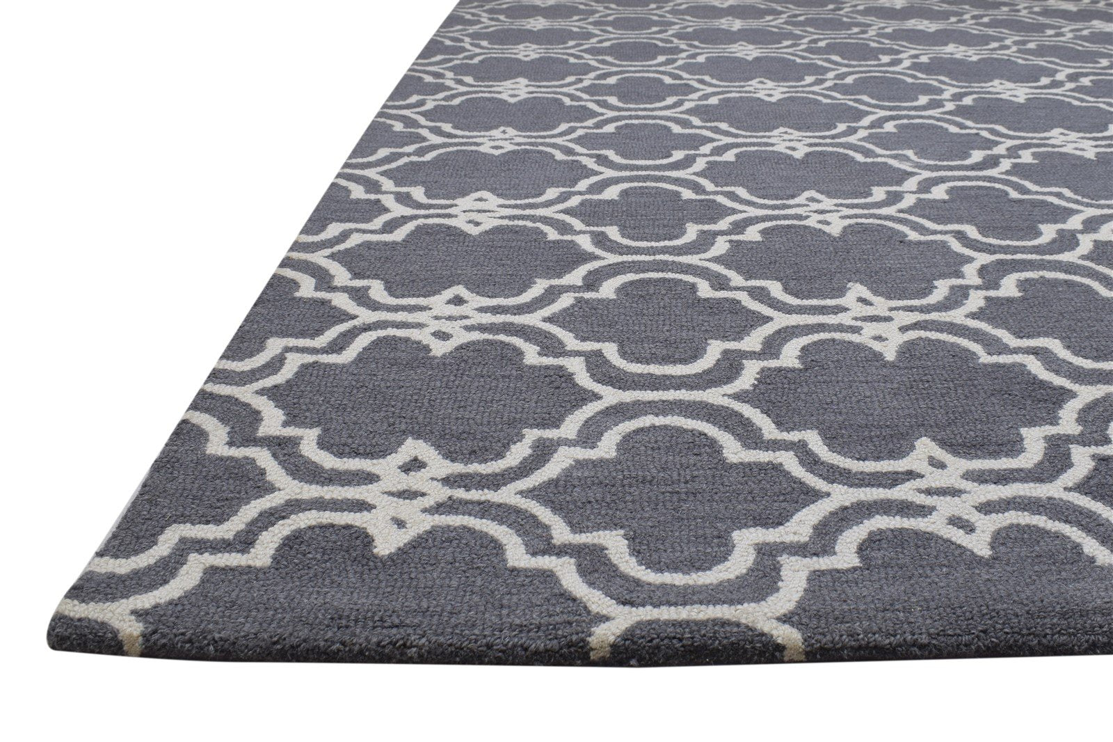 Wool Dark Grey Rug 5' X 8' Modern Hand Tufted Moroccan Trellis Room Size Carpet 