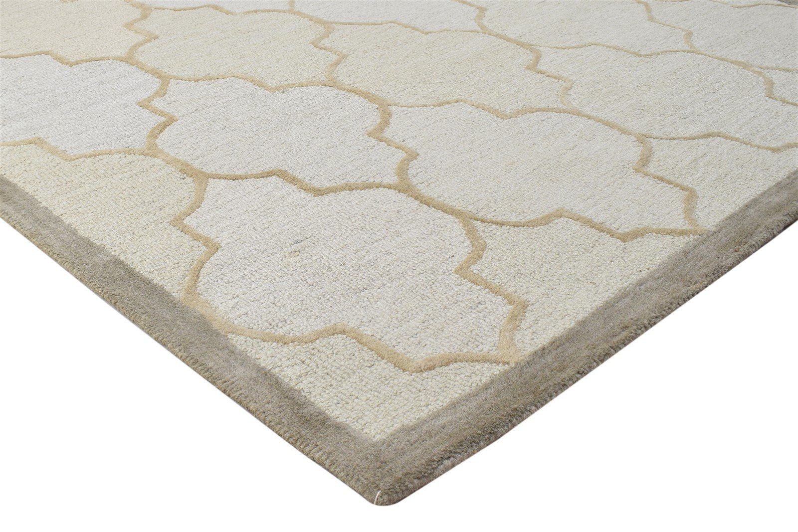 Hand Tufted Sand Wool Rug 5' X 8' Modern Moroccan Trellis Room Size Carpet 