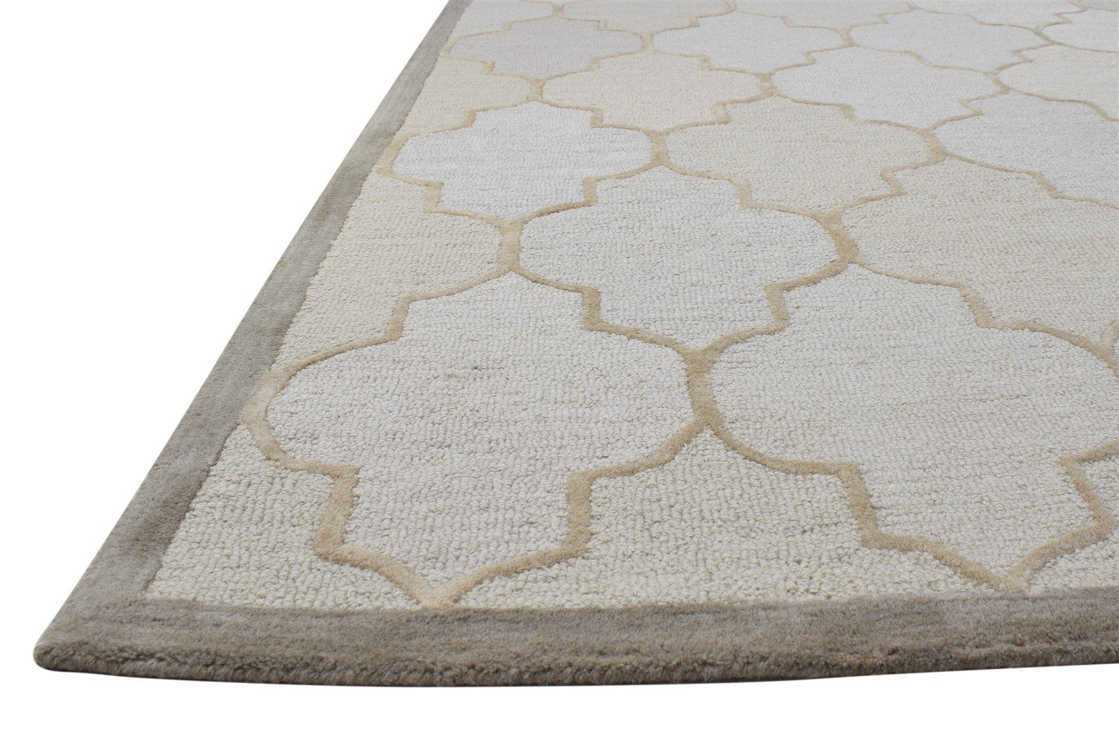 Hand Tufted Sand Wool Rug 5' X 8' Modern Moroccan Trellis Room Size Carpet 