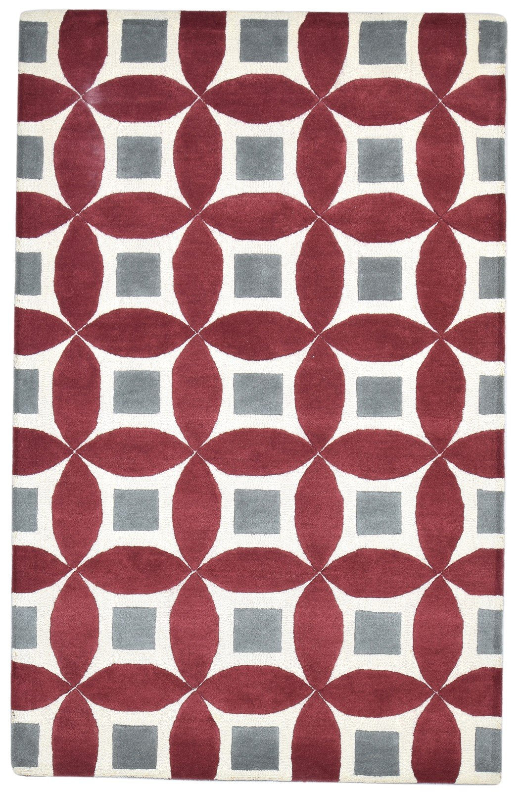 Hand Tufted Red Wool Rug 5' X 8' Modern Moroccan Geometric Room Size Carpet 