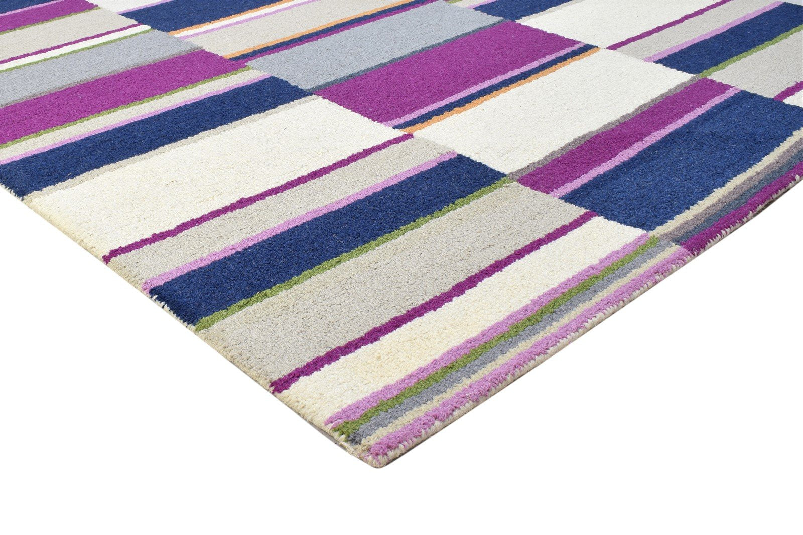 Purple Wool Rug 5' X 8' Modern Hand Tufted Scandinavian Striped Room Size Carpet 