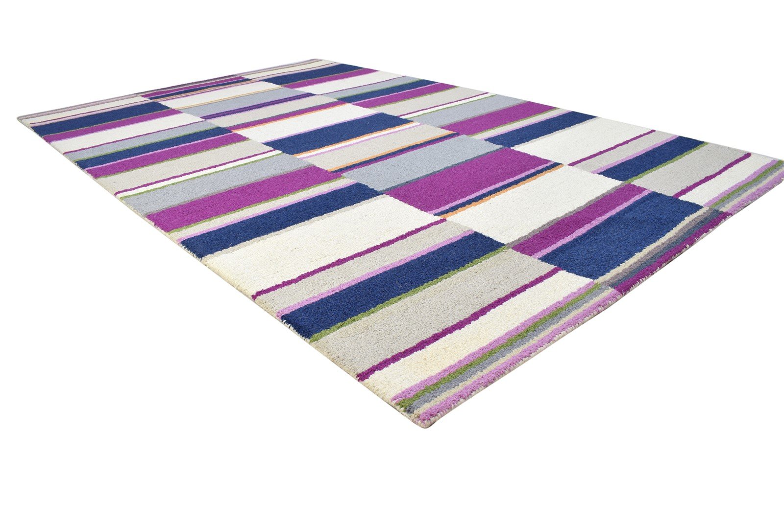 Purple Wool Rug 5' X 8' Modern Hand Tufted Scandinavian Striped Room Size Carpet 