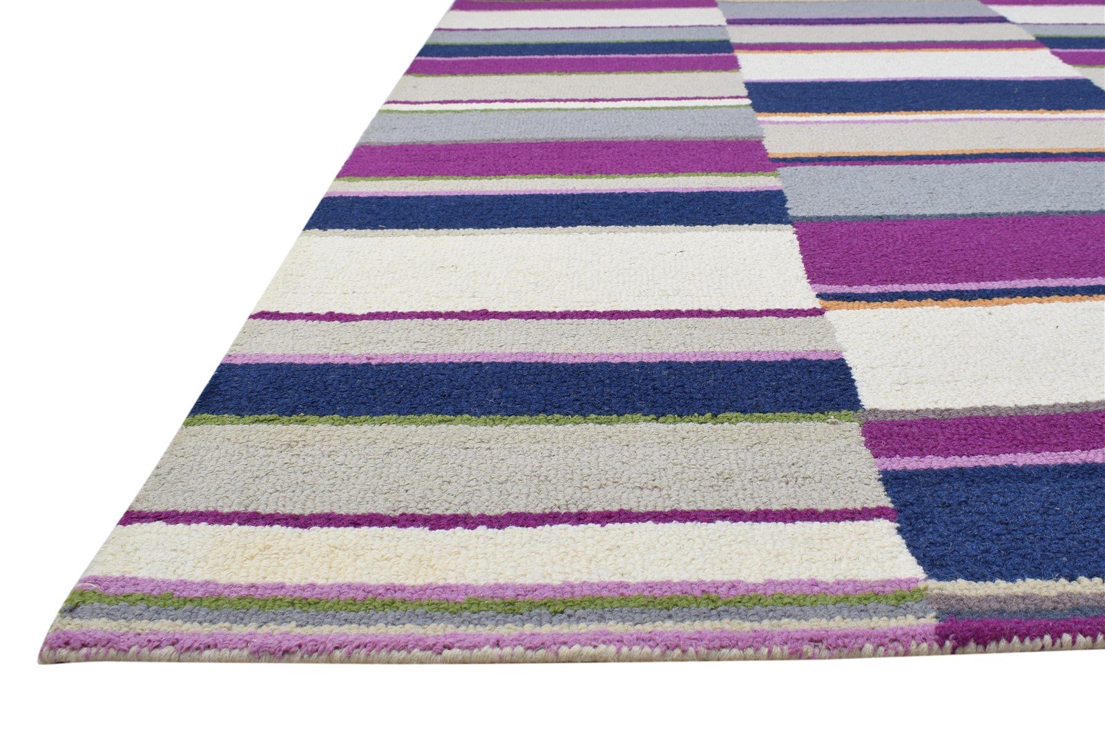 Purple Wool Rug 5' X 8' Modern Hand Tufted Scandinavian Striped Room Size Carpet 