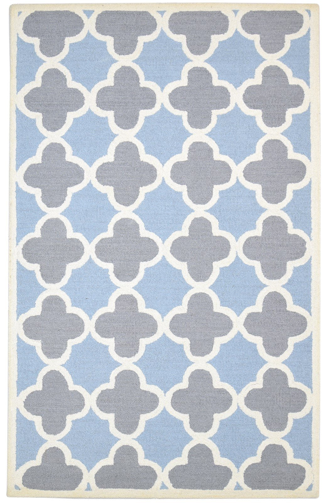 5' X 8' Rug Wool Blue Modern Hand Tufted Moroccan Trellis Room Size Carpet 