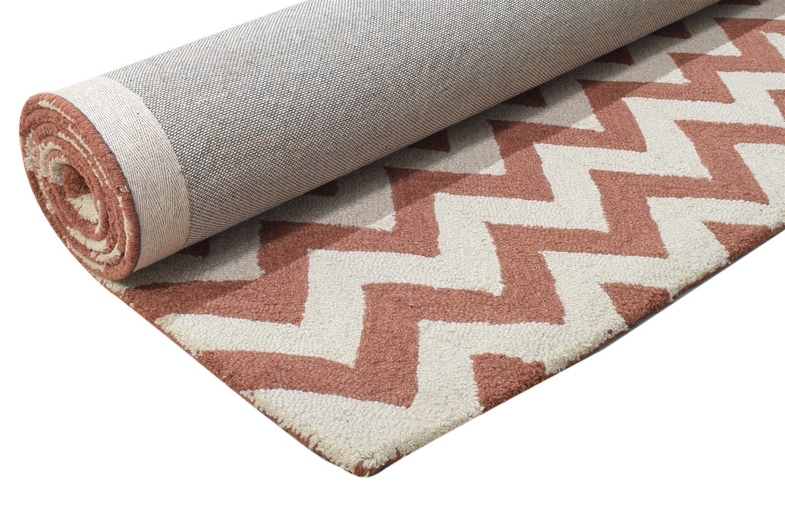 Hand Tufted Rust Wool Rug 5' X 8' Modern Scandinavian Chevron Room Size Carpet 