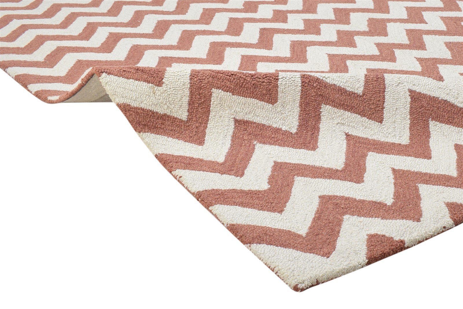 Hand Tufted Rust Wool Rug 5' X 8' Modern Scandinavian Chevron Room Size Carpet 