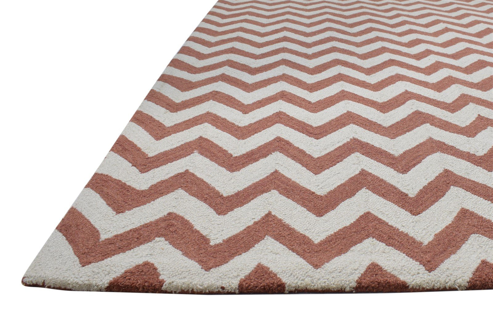 Hand Tufted Rust Wool Rug 5' X 8' Modern Scandinavian Chevron Room Size Carpet 