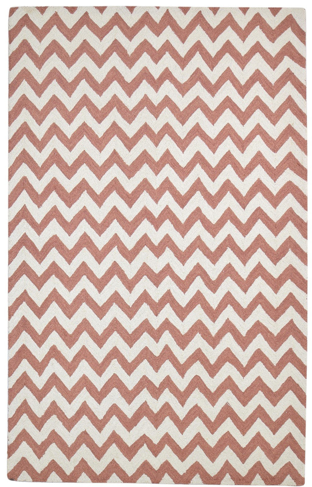 Hand Tufted Rust Wool Rug 5' X 8' Modern Scandinavian Chevron Room Size Carpet 