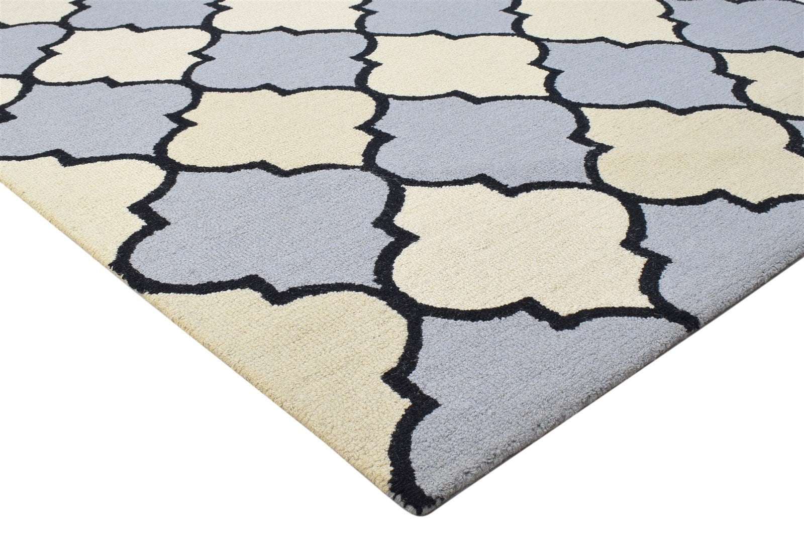 Hand Tufted Blue Wool Rug 5' X 8' Modern Moroccan Trellis Room Size Carpet 