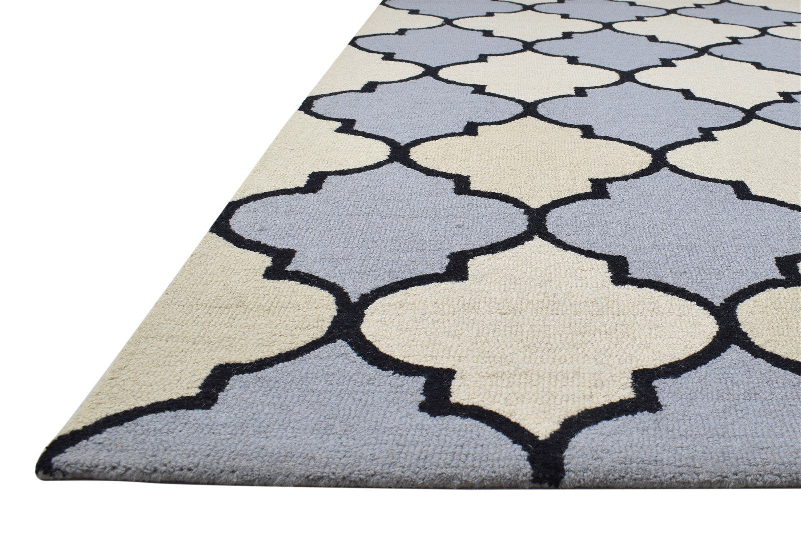 Hand Tufted Blue Wool Rug 5' X 8' Modern Moroccan Trellis Room Size Carpet 