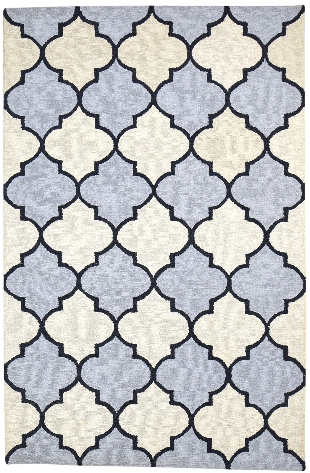 Hand Tufted Blue Wool Rug 5' X 8' Modern Moroccan Trellis Room Size Carpet 