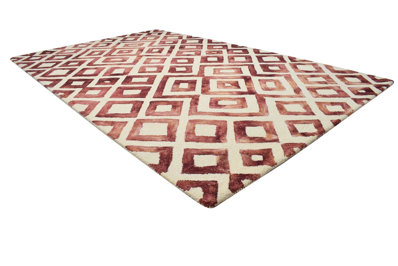 Hand Tufted Red Wool Rug 5' X 8' Modern Indian Geometric Room Size Carpet 