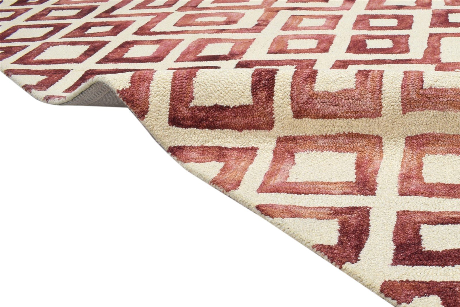 Hand Tufted Red Wool Rug 5' X 8' Modern Indian Geometric Room Size Carpet 