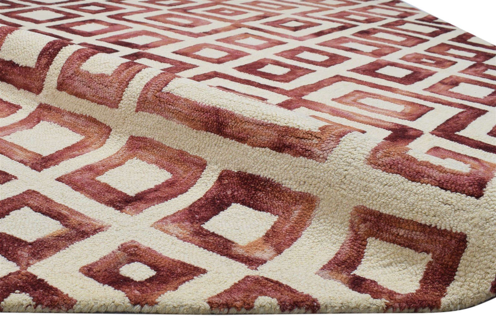 Hand Tufted Red Wool Rug 5' X 8' Modern Indian Geometric Room Size Carpet 