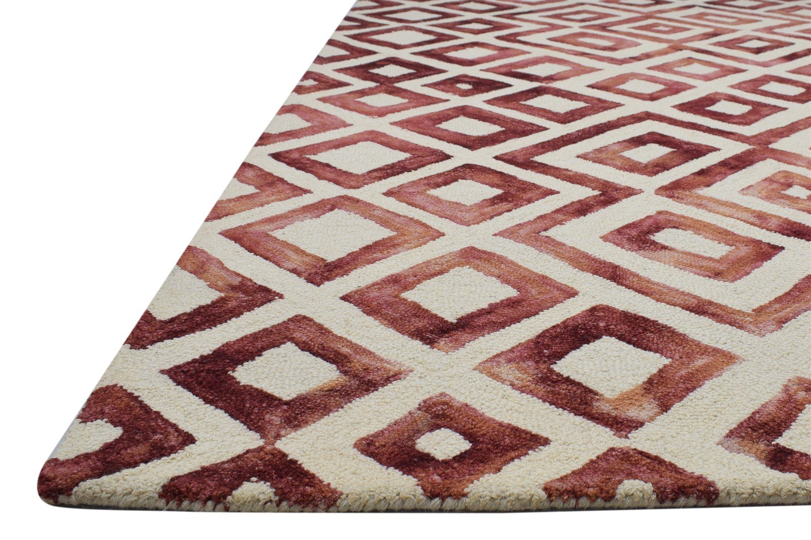 Hand Tufted Red Wool Rug 5' X 8' Modern Indian Geometric Room Size Carpet 