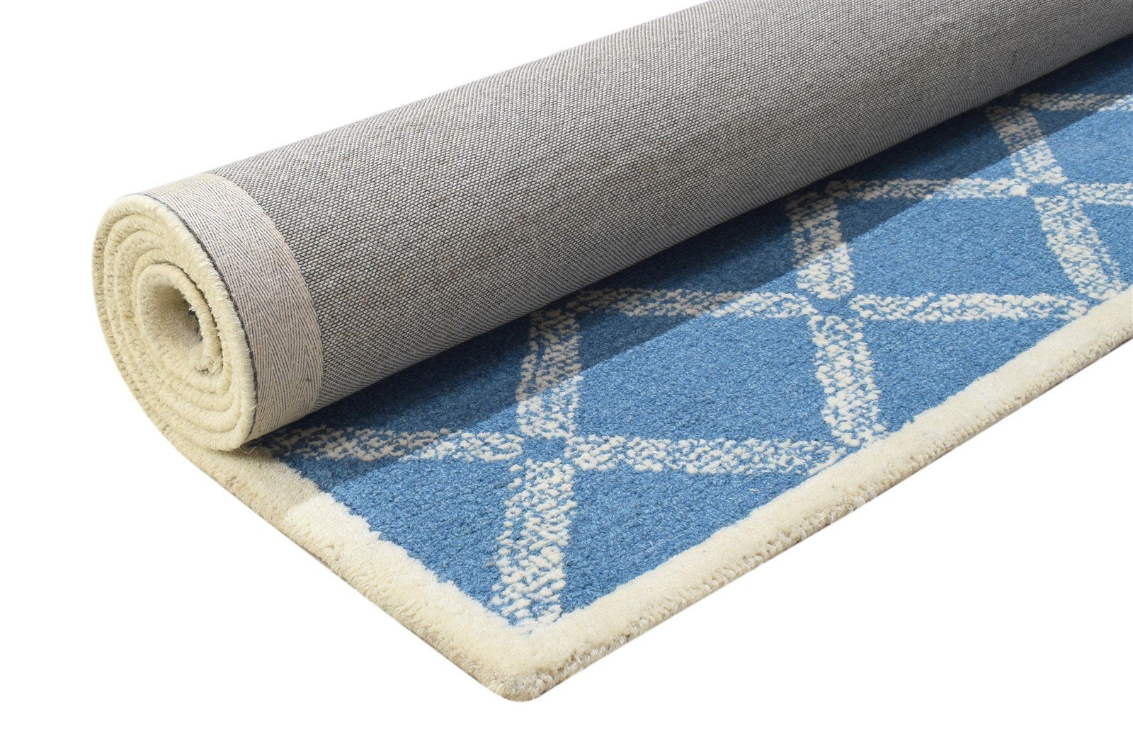 5' X 8' Rug Wool Blue Modern Hand Tufted Scandinavian Geometric Room Size Carpet 