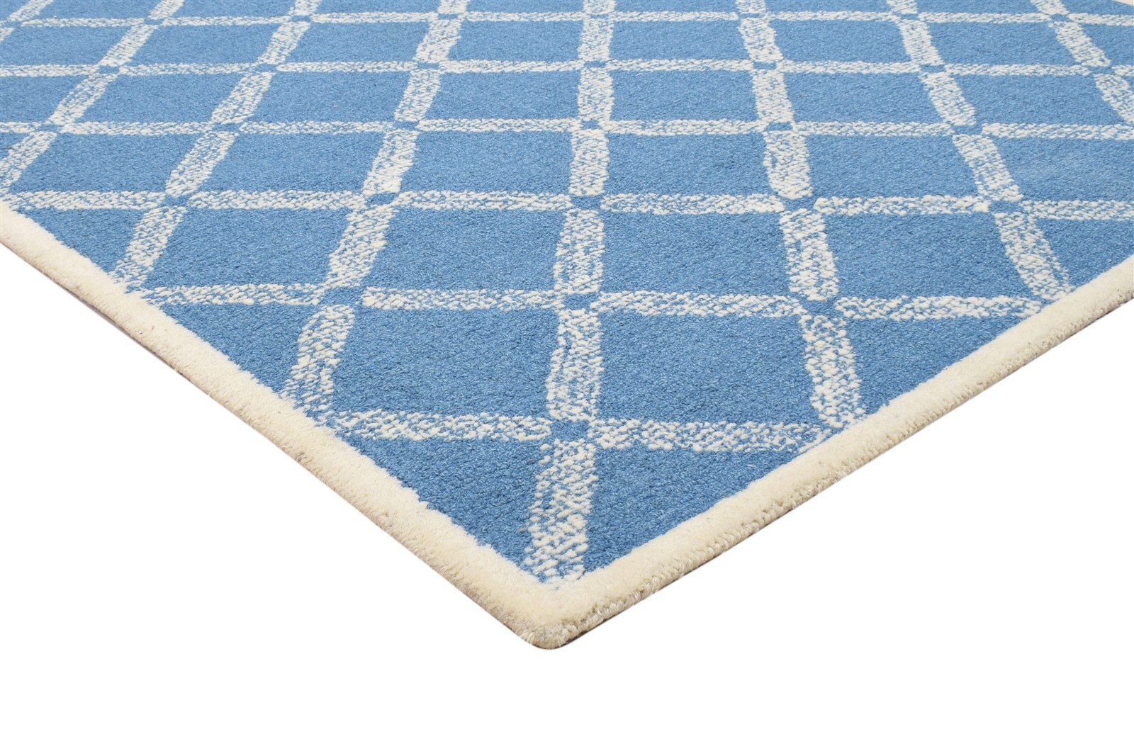 5' X 8' Rug Wool Blue Modern Hand Tufted Scandinavian Geometric Room Size Carpet 