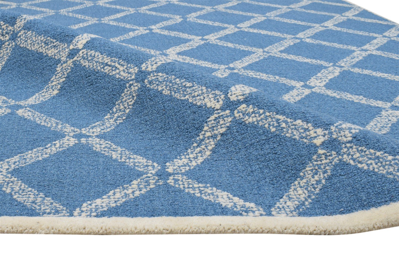 5' X 8' Rug Wool Blue Modern Hand Tufted Scandinavian Geometric Room Size Carpet 