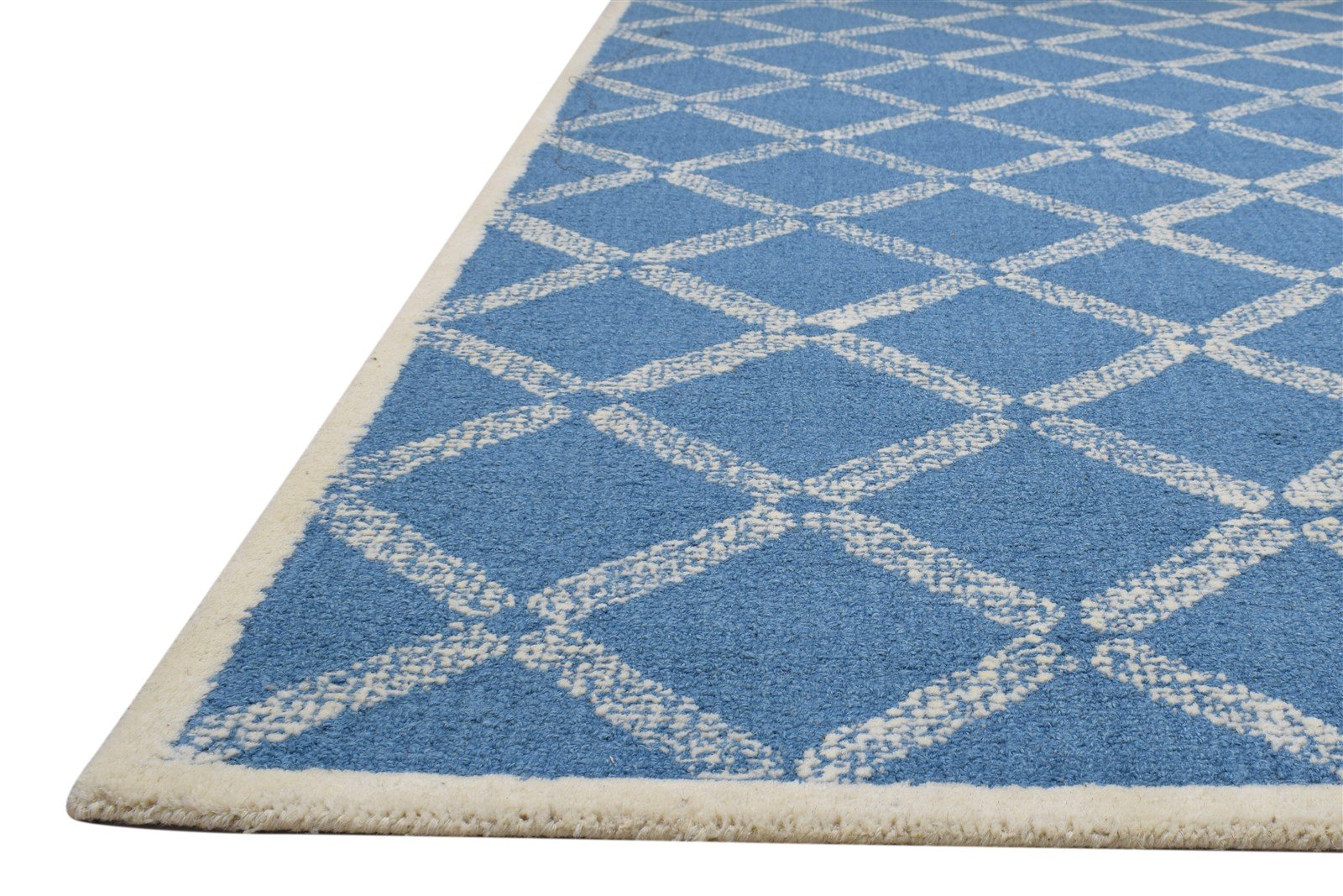 5' X 8' Rug Wool Blue Modern Hand Tufted Scandinavian Geometric Room Size Carpet 