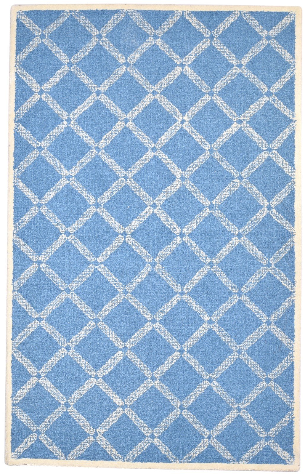 5' X 8' Rug Wool Blue Modern Hand Tufted Scandinavian Geometric Room Size Carpet 