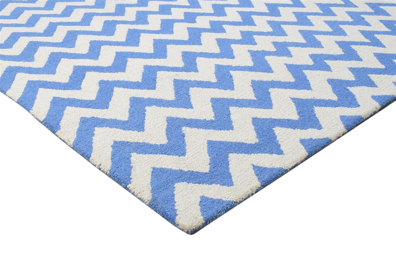 Wool Blue Rug 5' X 8' Modern Hand Tufted Scandinavian Chevron Room Size Carpet 