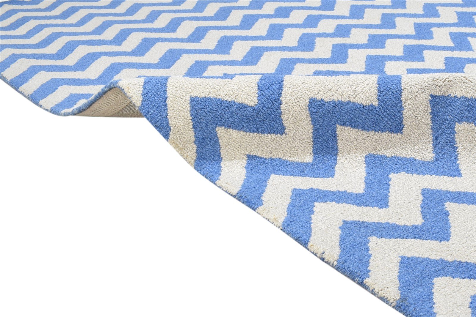 Wool Blue Rug 5' X 8' Modern Hand Tufted Scandinavian Chevron Room Size Carpet 