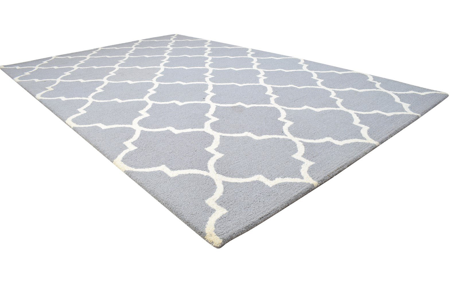 5' X 8' Rug Wool Grey Modern Hand Tufted Moroccan Trellis Room Size Carpet 