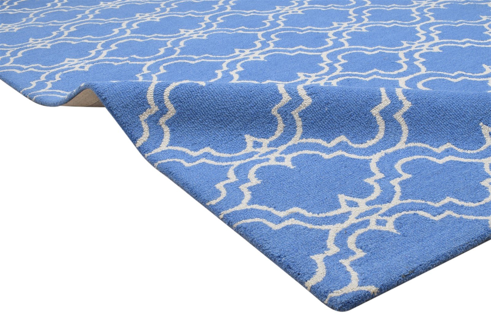 Blue Wool Rug 5' X 8' Modern Hand Tufted Moroccan Trellis Room Size Carpet 