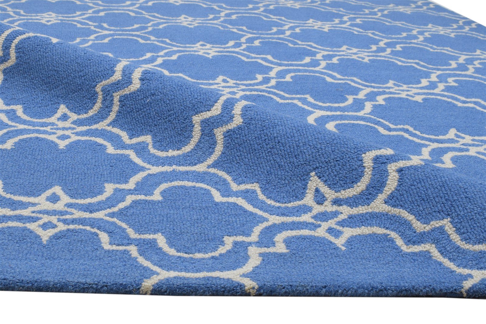 Blue Wool Rug 5' X 8' Modern Hand Tufted Moroccan Trellis Room Size Carpet 