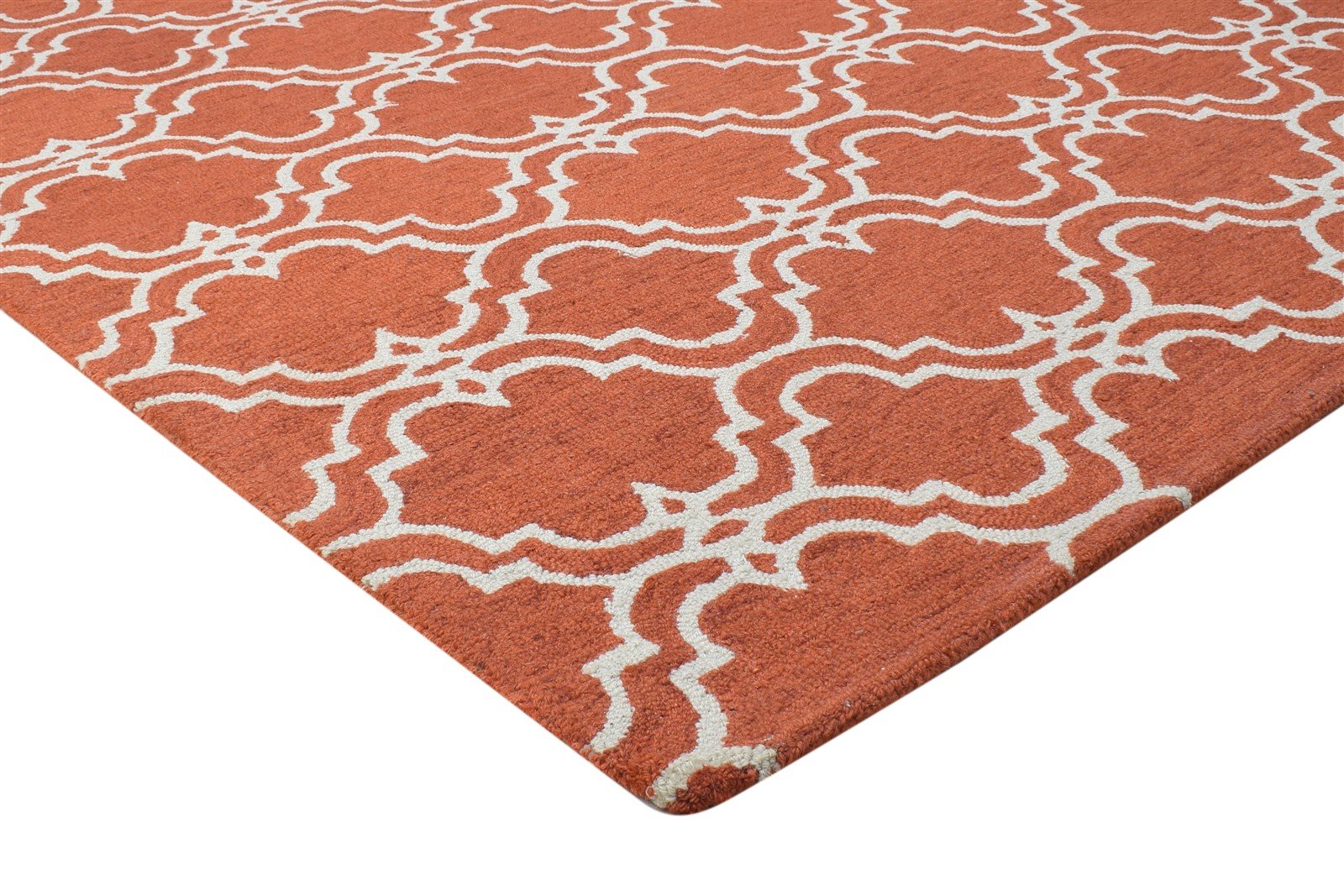 100% Wool Orange Rug 5X8 Modern Hand Tufted Moroccan Trellis Room Size Carpet 